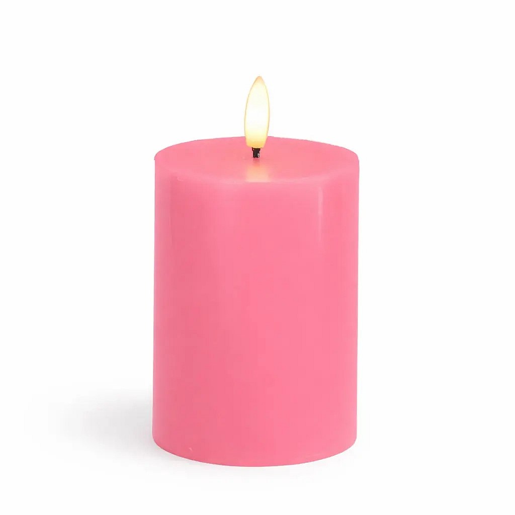 LED battery operated candle, wax Sille, Ø 7,5 × 10 cm, old pink, 2× AA