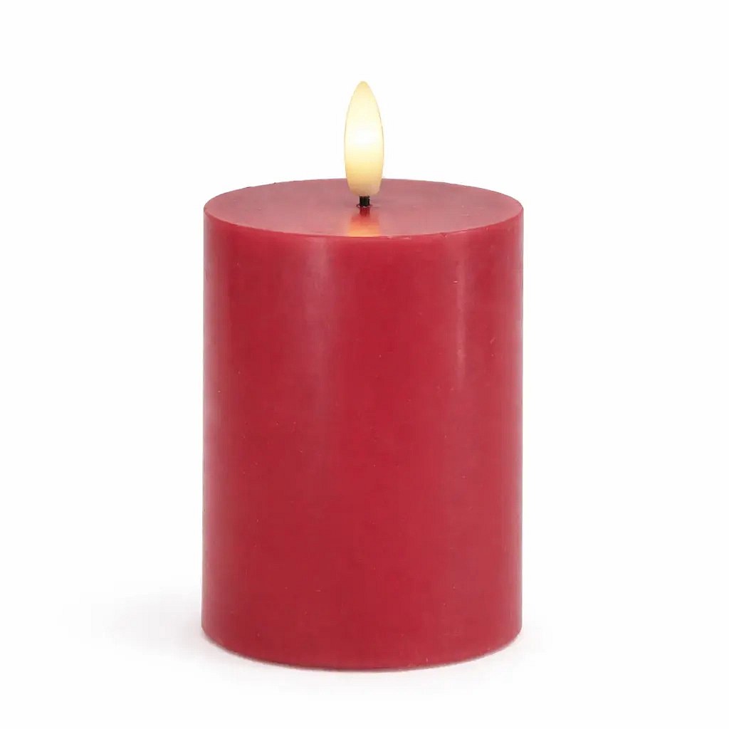 LED battery operated candle, wax Sille, Ø 7,5 × 10 cm, pink plum, 2× AA
