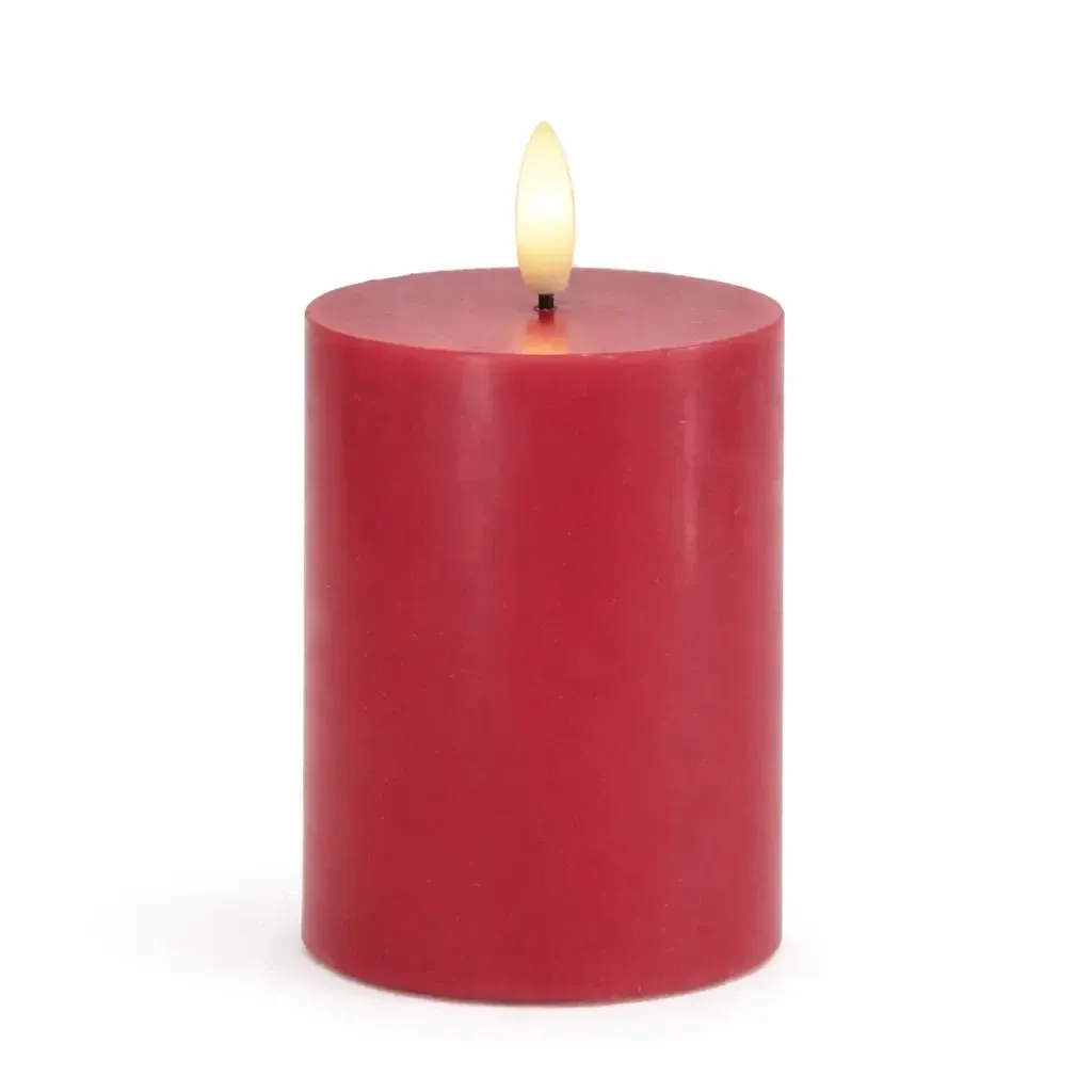 LED battery operated candle, wax Sille, Ø 7,5 × 10 cm, pink plum, 2× AA