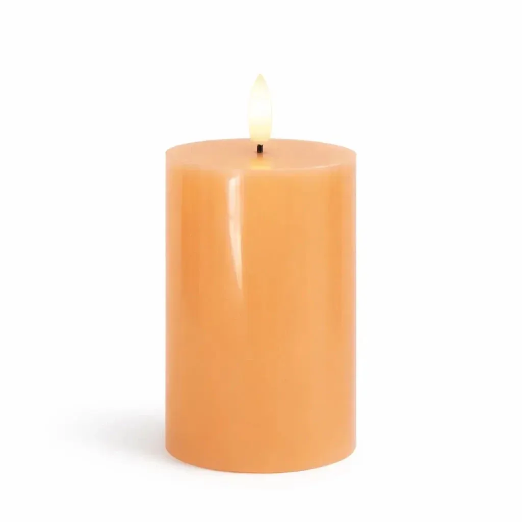 LED battery operated candle, wax Sille, Ø 7,5 × 12,5 cm, peach, 2× AA
