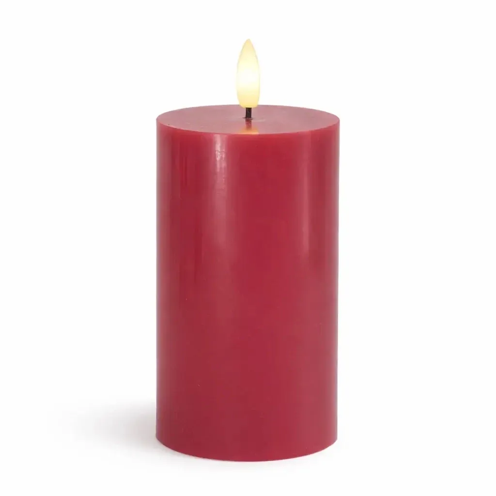 LED battery operated candle, wax Sille, Ø 7,5 × 12,5 cm, pink plum, 2× AA