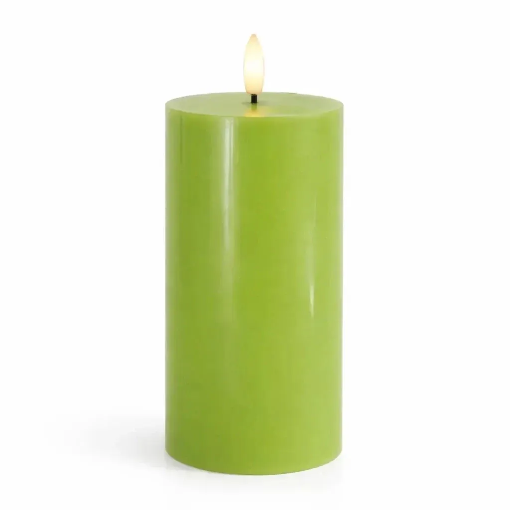 LED battery operated candle, wax Sille, Ø 7,5 × 15 cm, apple green, 2× AA