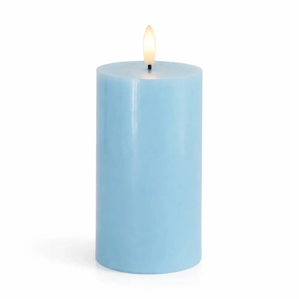 LED battery operated candle, wax Sille, light blue, Ø 7,5 × 12,5 cm