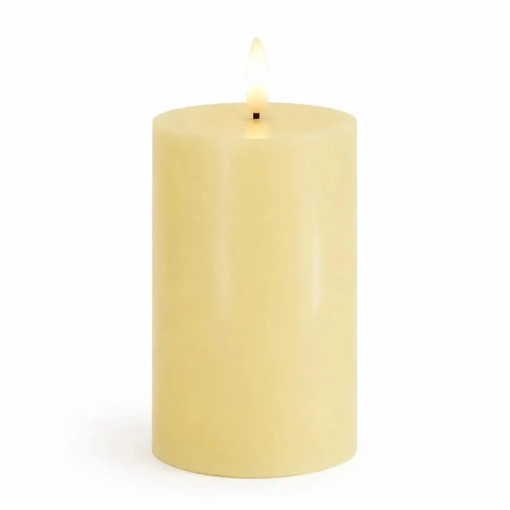 LED battery operated candle, wax Sille, light yellow, Ø 7,5 × 12,5 cm
