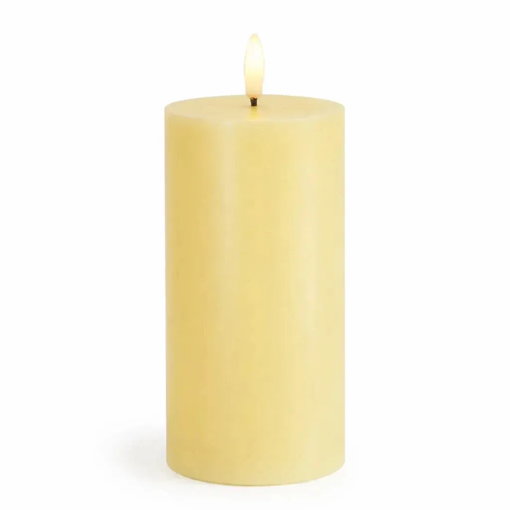 LED battery operated candle, wax Sille, light yellow, Ø 7,5 × 15 cm