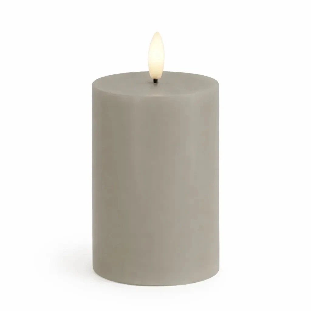 LED battery operated candle Sille, light grey, Ø 7,5 × 10 cm