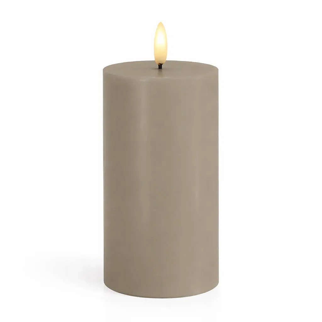 LED battery operated candle Sille, light grey, Ø 7,5 × 15 cm