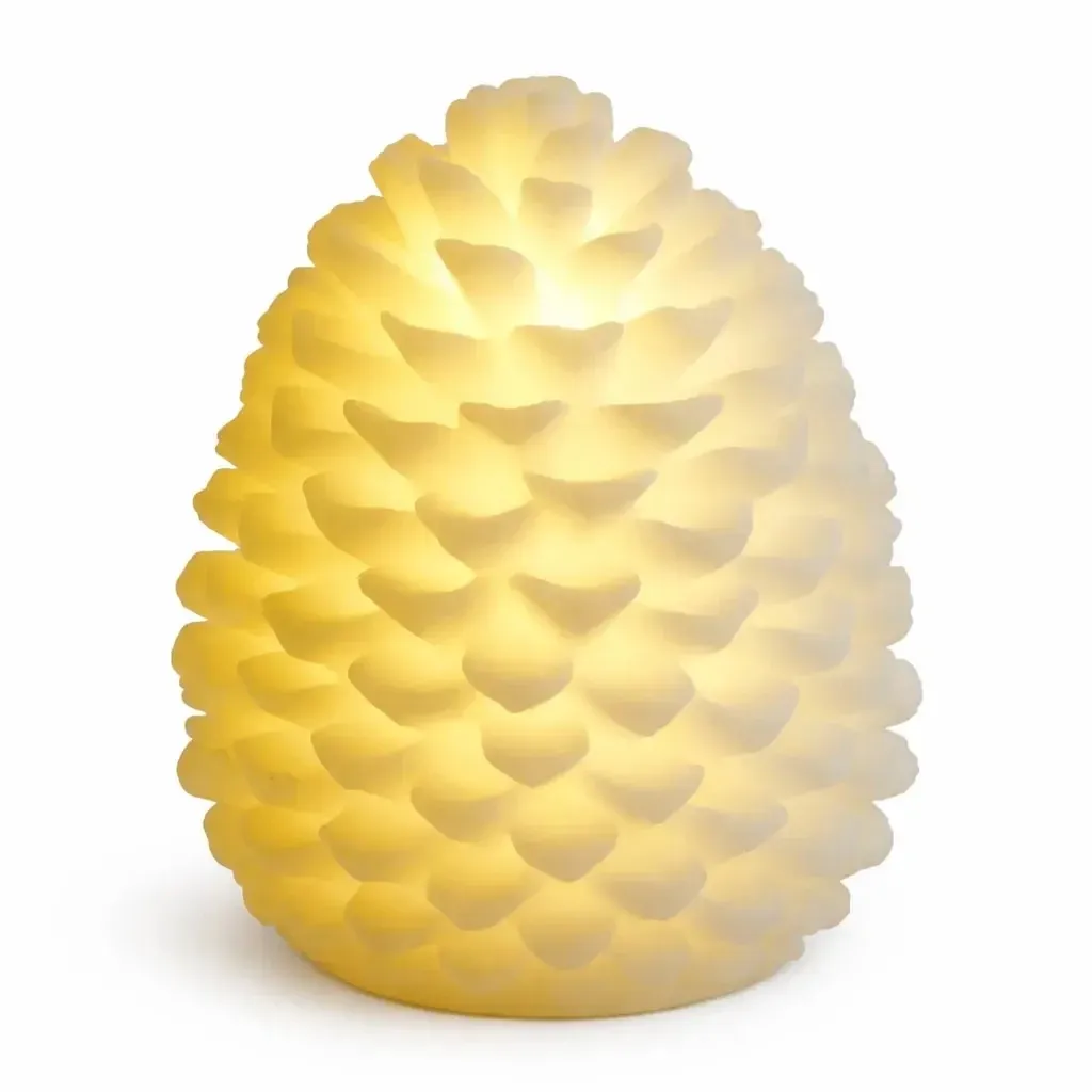 Battery-powered LED candle made of real wax, pinecone shape, 14 × 18.5 cm, white, 2 AA batteries
