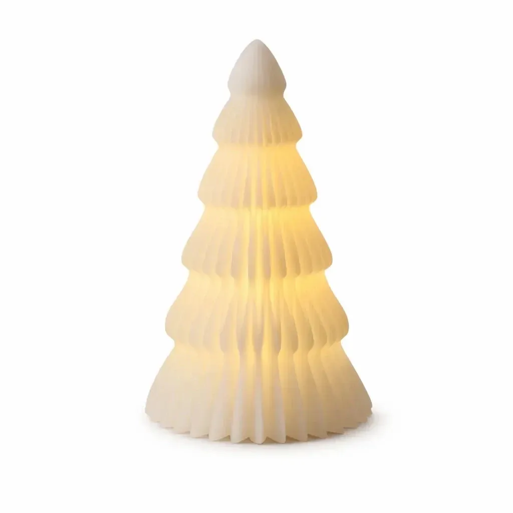 Battery-powered LED candle made of real wax, Christmas tree, white, 13 × 16 cm, 2 AA batteries