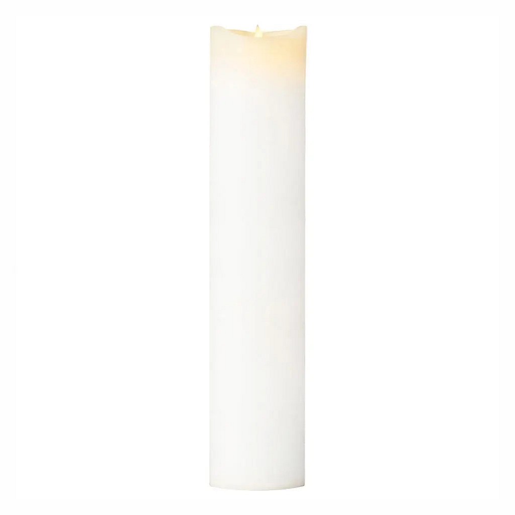 Large battery operated LED candle wax Sara exclusive, Ø 10 × 50 cm, white, 3× AA