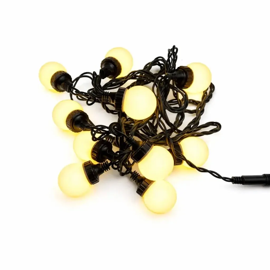 Easy Fix LED Party Lighting, 5 m, outdoor, 10 balls, 70 warm white LEDs, black cable, IP67, extension cord