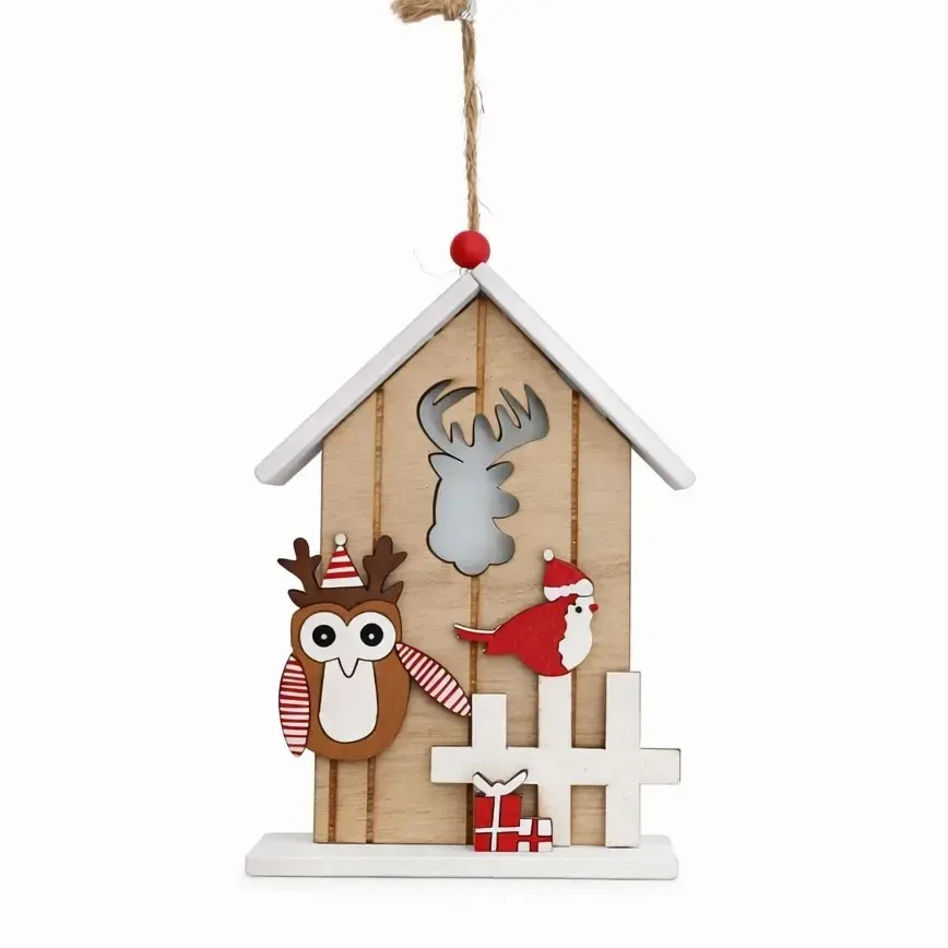 Wooden Christmas ornament with reindeer, 15,5 × 11,3 cm, for hanging