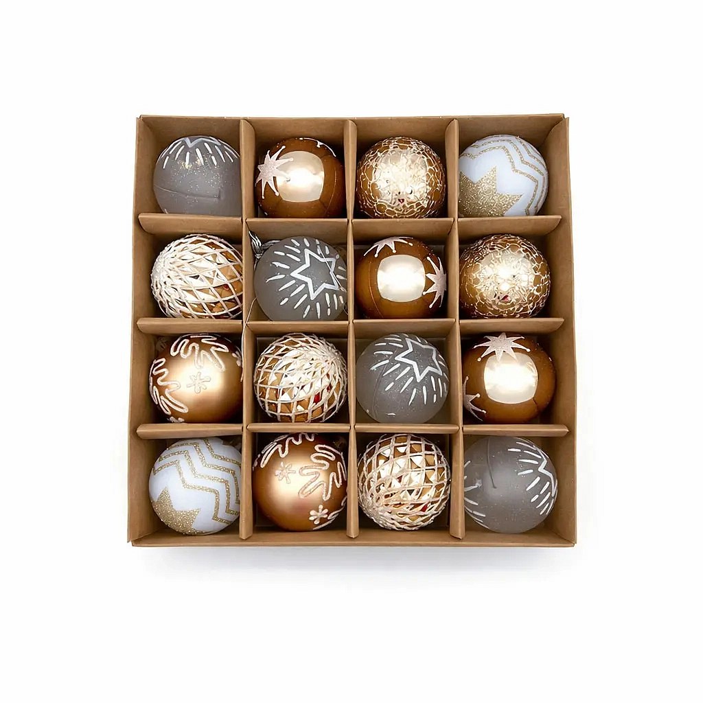 Set of Christmas decorations coloured 6 cm plastic flask, 6 types, pack of 16 pcs