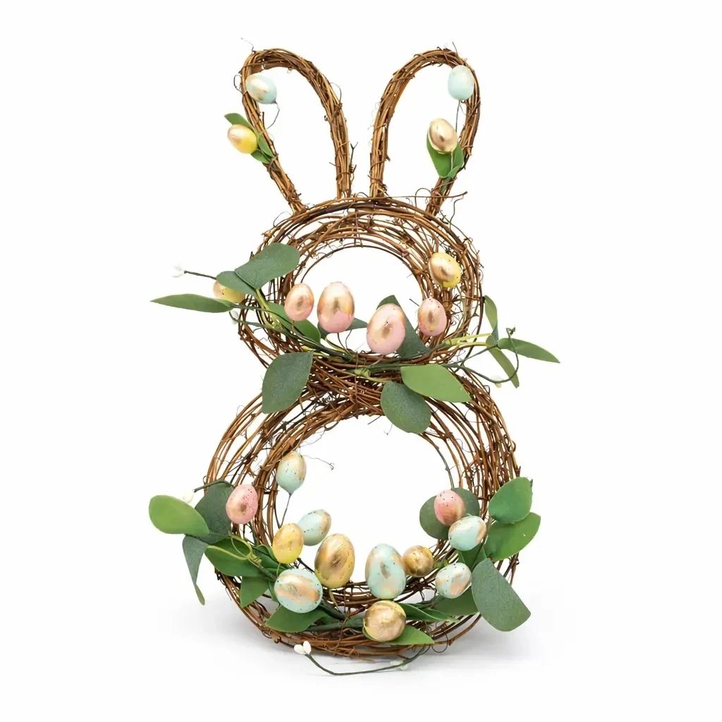Easter bunny decoration, wicker, 48 × 30 cm, decorated with eggs, outdoor