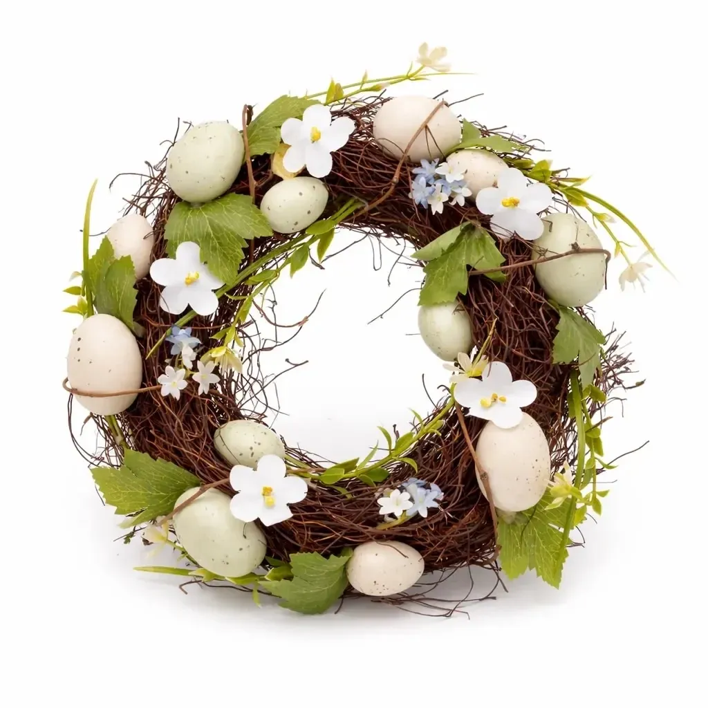 Easter door wreath, 30 × 30 × 8 cm, brown wicker plastic, outdoor