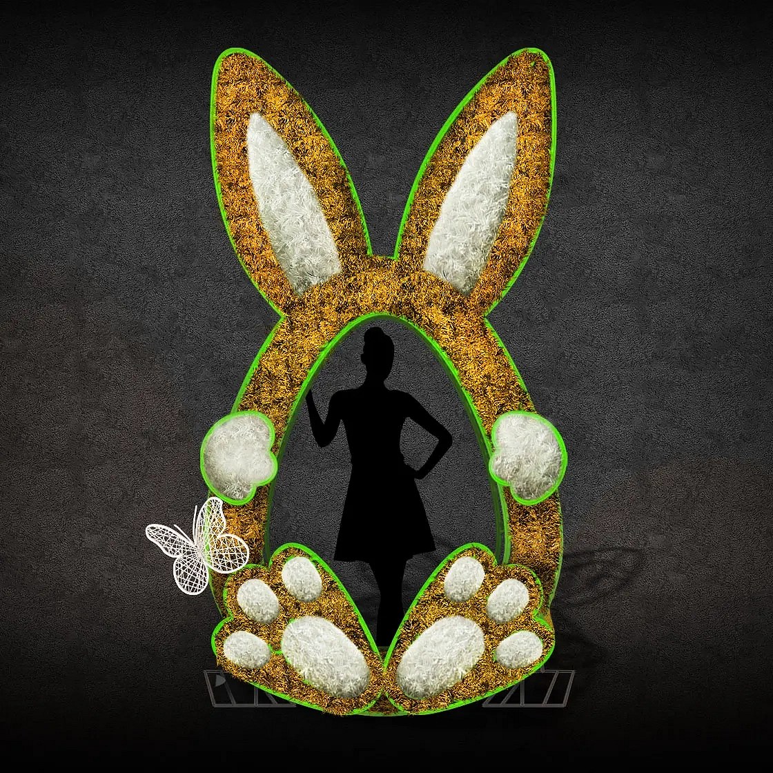 3D Easter Bunny Photopoint, 170 × 300 cm, carpet, non-illuminated