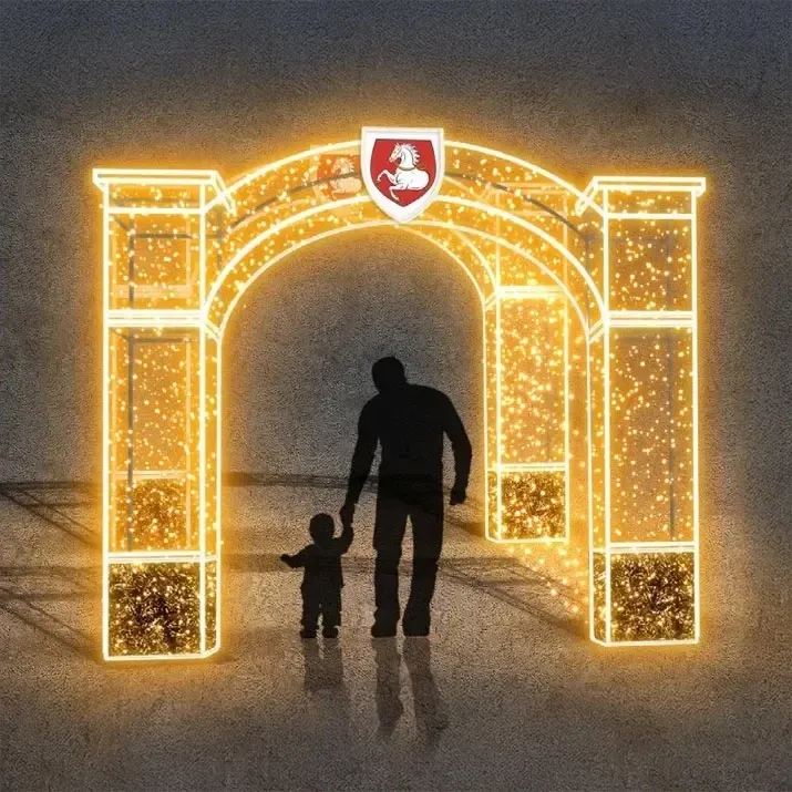 Castle Gate 3D LED light tunnel 320 × 255 × 545 cm, warm white, 36 V