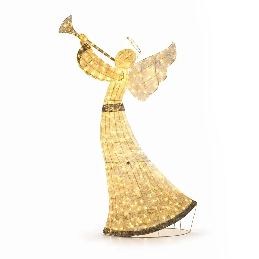 Eco Fix 3D LED illuminated angel with tube 300 cm, incl. transformer, incl. transformer, warm white, aluminium