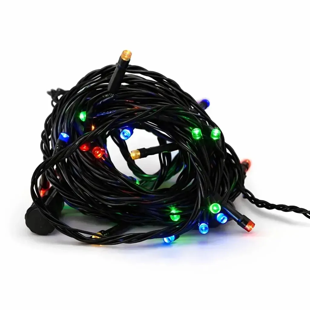 Hobby Line LED String Lights, Outdoor, 4 m, Multicolored, 32 LEDs, Dark Green Cable, IP44, Extension Cord