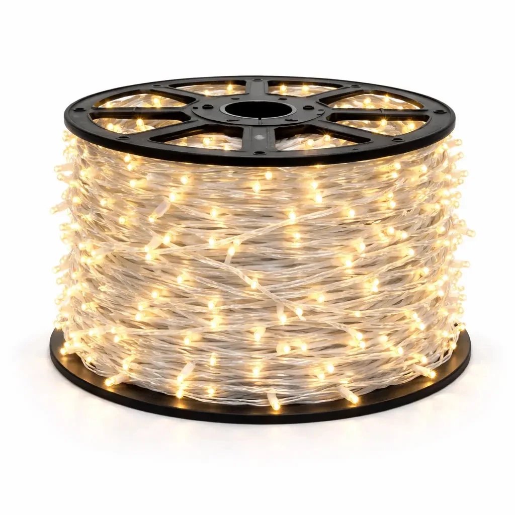 Eco Fix Outdoor LED String Lights, 80 m, Warm White, 800 LEDs, Clear Cable, IP67, Spool