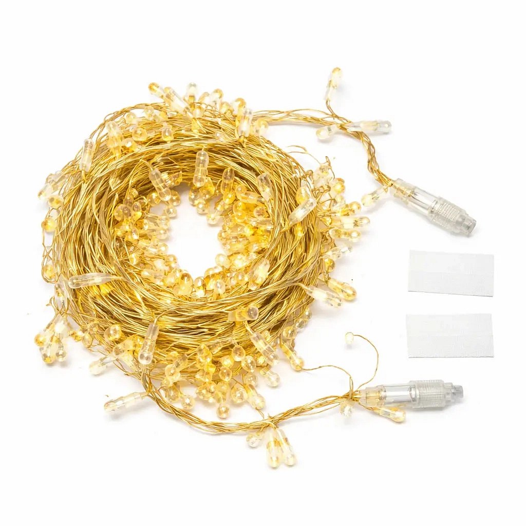 Eco Fix LED outdoor light chain 8 m with crystals, warm white, 80 diodes, 36 V, dark gold cable IP44, extension