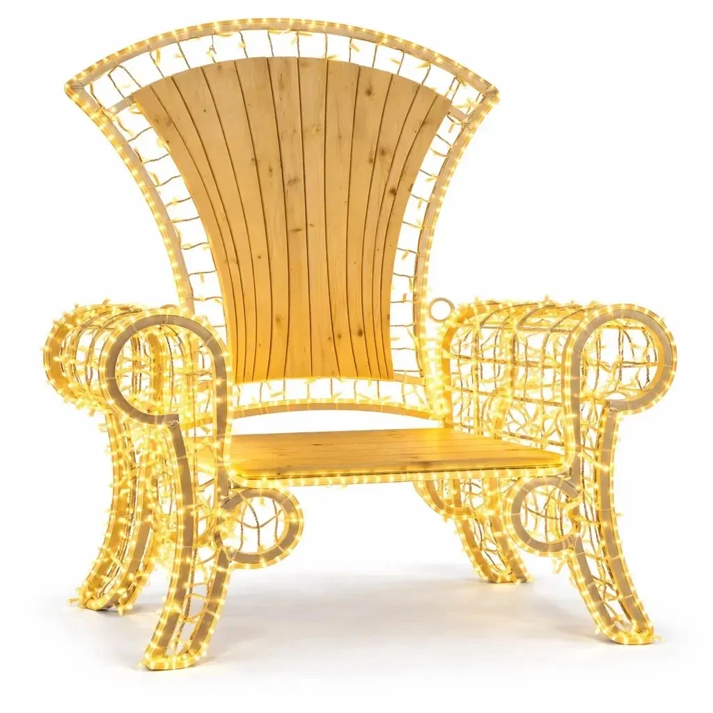 3D LED outdoor Christmas chair 120 × 160 × 50 cm, 850 warm white LEDs, wooden seat, IP44, Eco Fix
