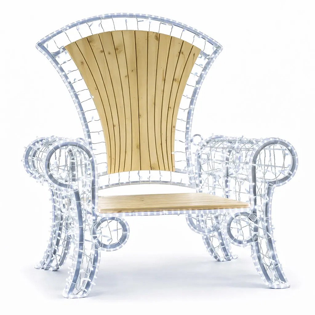 3D LED outdoor Christmas chair, 120 × 160 × 50 cm, 850 LEDs, wooden seat, 36 V, IP44