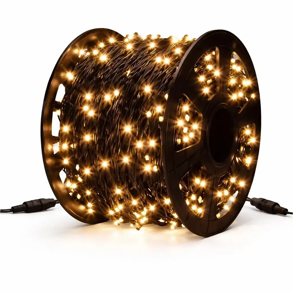 Eco Fix LED String Lights, Outdoor, 100 m, Warm White, 36 V, 600 LEDs, Black Cable, IP67, Spool