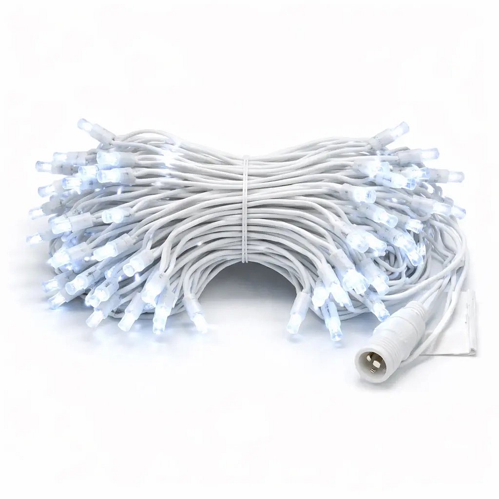 Eco Fix LED String Lights, 10 m, Outdoor, Ice White with FLASH, 100 LEDs, 36V, White Cable, IP44