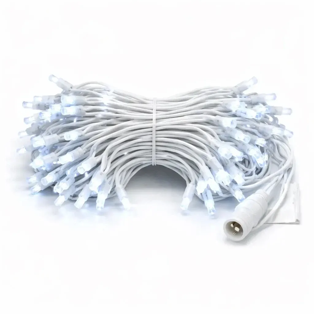 Eco Fix LED String Lights, 10 m, Outdoor, Ice White with FLASH, 100 LEDs, 36V, White Cable, IP44
