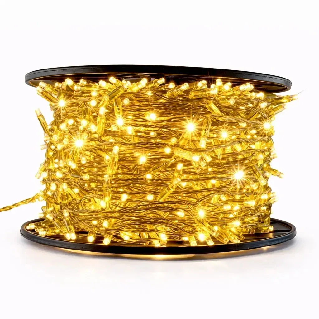 Eco Fix Outdoor LED String Lights, 80 m, Warm White with Flash, 800 LEDs, Dark Gold Cable, IP44, Spool