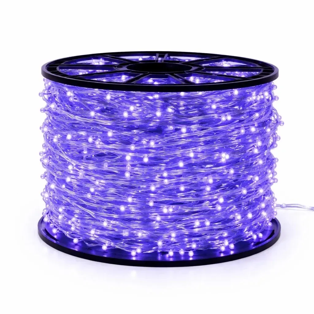 Easy Fix LED String Lights, 100 m, Blue, 2,000 LEDs, White Cable, IP67, Spool