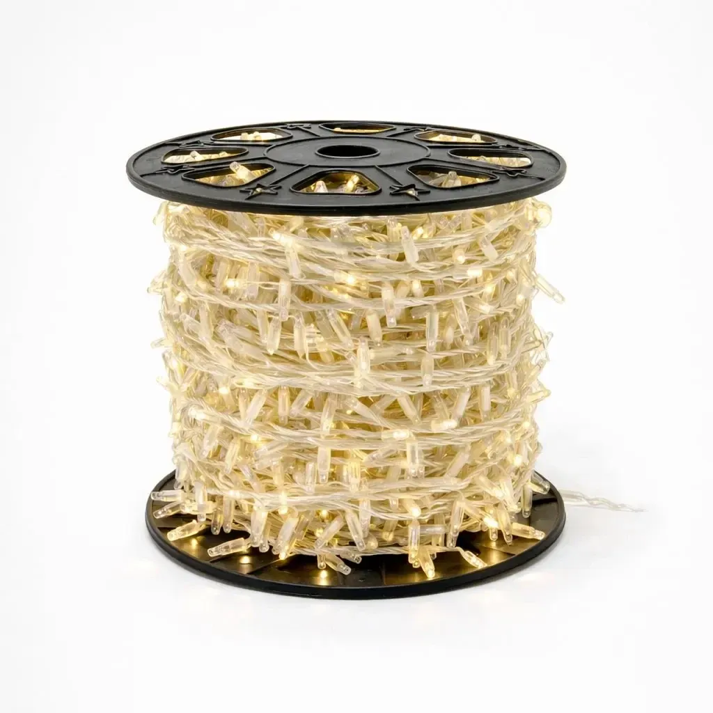 DPP - Eco Fix LED String Lights, 100 m, Outdoor, Warm White, 2,000 LEDs, Clear Cable, IP44, Spool