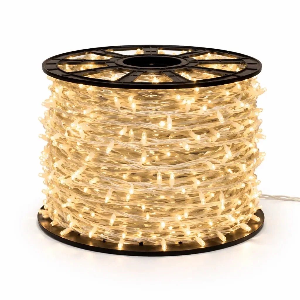 Easy Fix LED String Lights, 100 m, Outdoor, Warm White with FLASH, 1,000 LEDs, White Cable, IP44, Spool