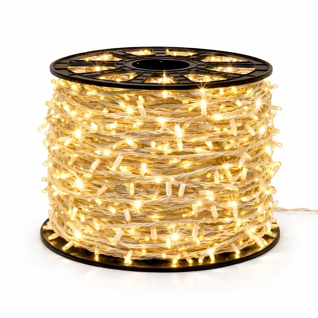 Easy Fix LED String Lights, 100 m, Outdoor, Warm White with FLASH, 2,000 LEDs, White Cable, IP67, Spool