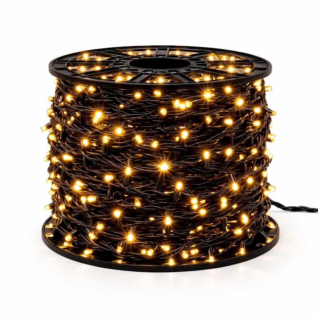 Easy Fix Outdoor LED String Lights, 100 m, Warm White with FLASH, 1,000 LEDs, Black Cable, IP44, Reel