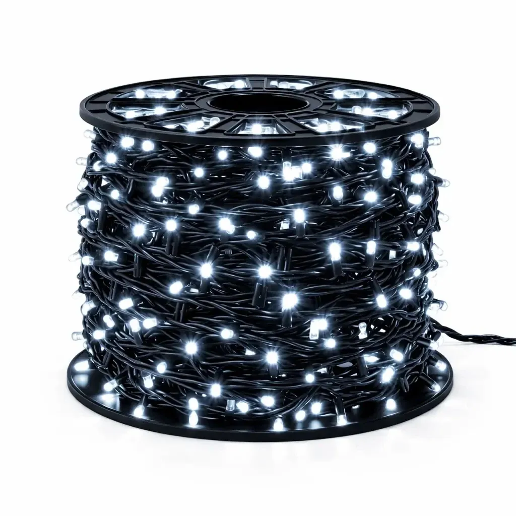 Easy Fix LED String Lights, 100 m, Outdoor Ice White with FLASH, 600 LEDs, Black Cable, IP67, Spool