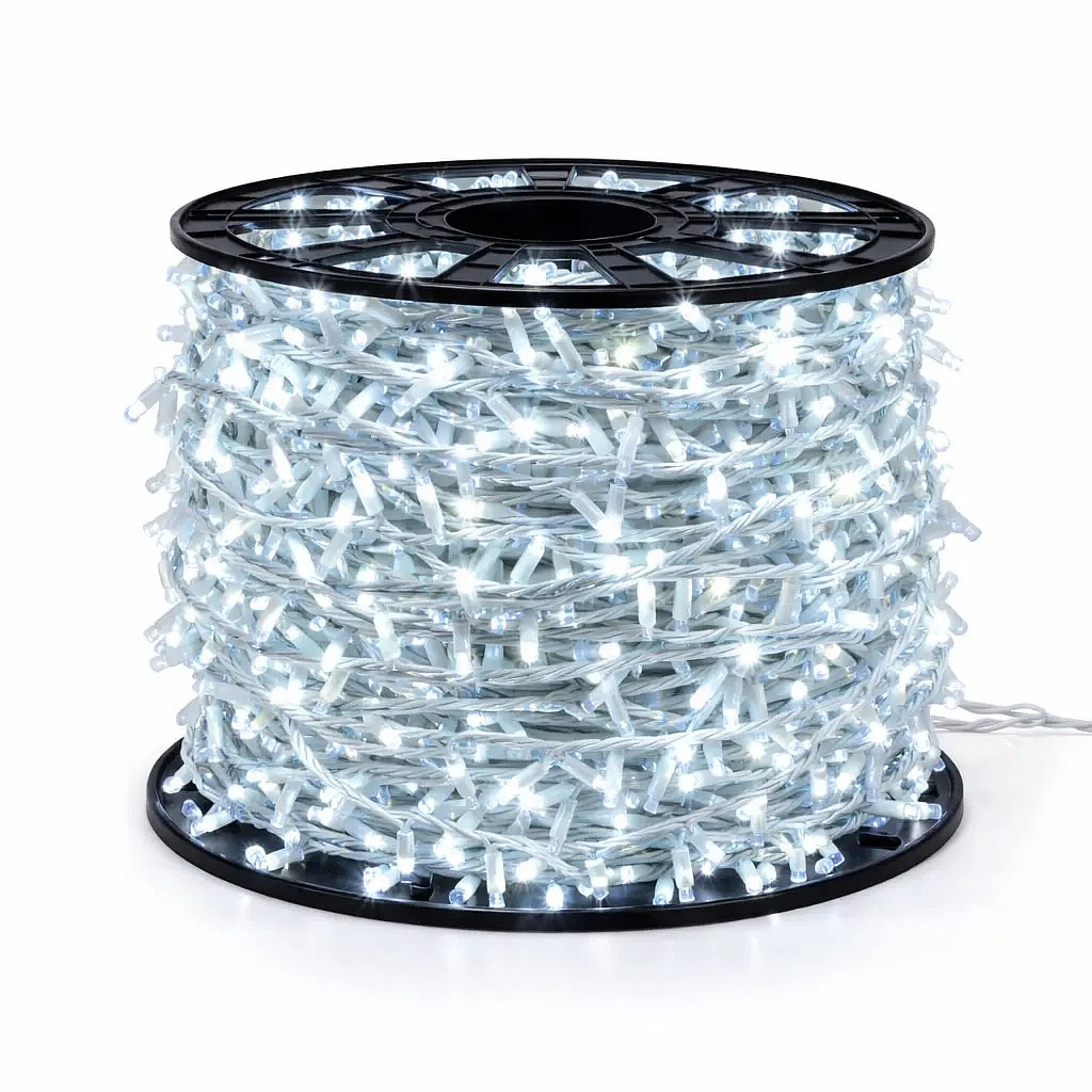 Easy Fix Outdoor LED String Lights, 100 m, Ice White, 2,000 LEDs, White Cable, IP67, Spool