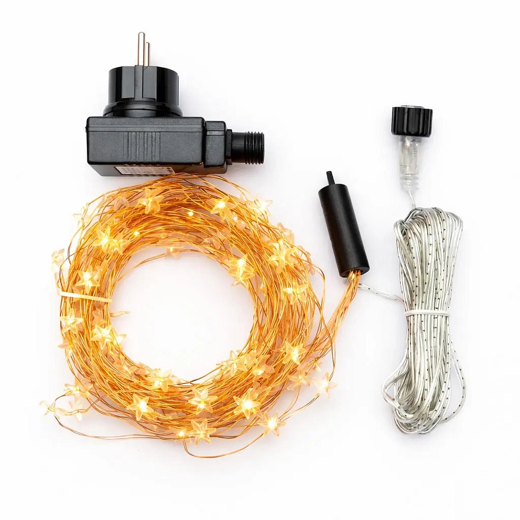 LED string lights, stars, 12 strands × 1.5 m, outdoor, warm white, 180 LEDs, copper cable, IP44, power supply included