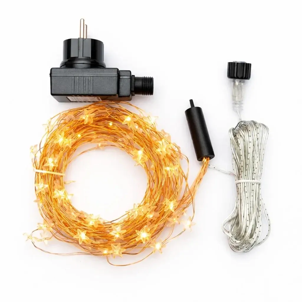 LED string lights, stars, 12 strands × 1.5 m, outdoor, warm white, 180 LEDs, copper cable, IP44, power supply included