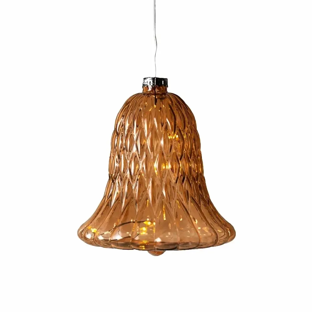 LED glass bell, brown, Ø 9 × 10 cm, 5 LEDs, IP20 interior, 1× AAA