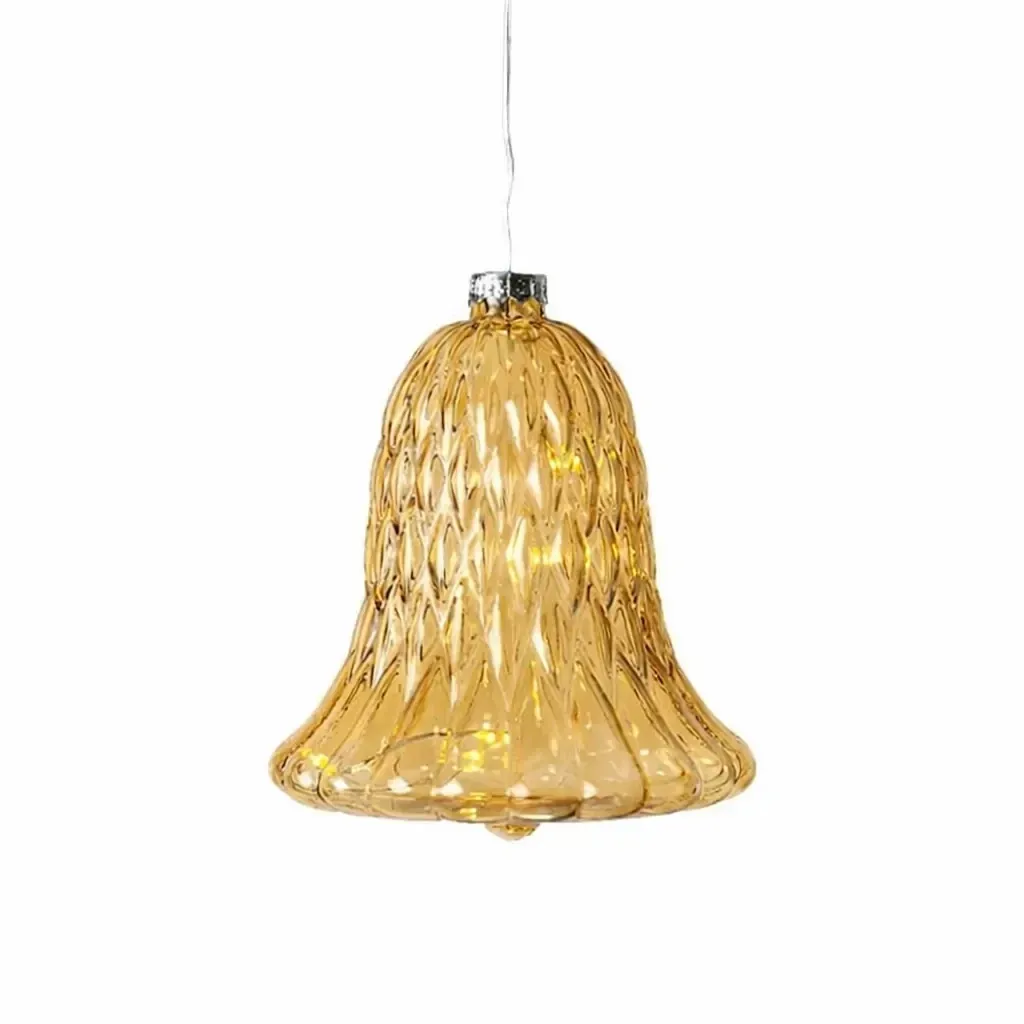 LED glass bell, gold, Ø 9 × 10 cm, 5 LEDs, IP20 interior, 1× AAA