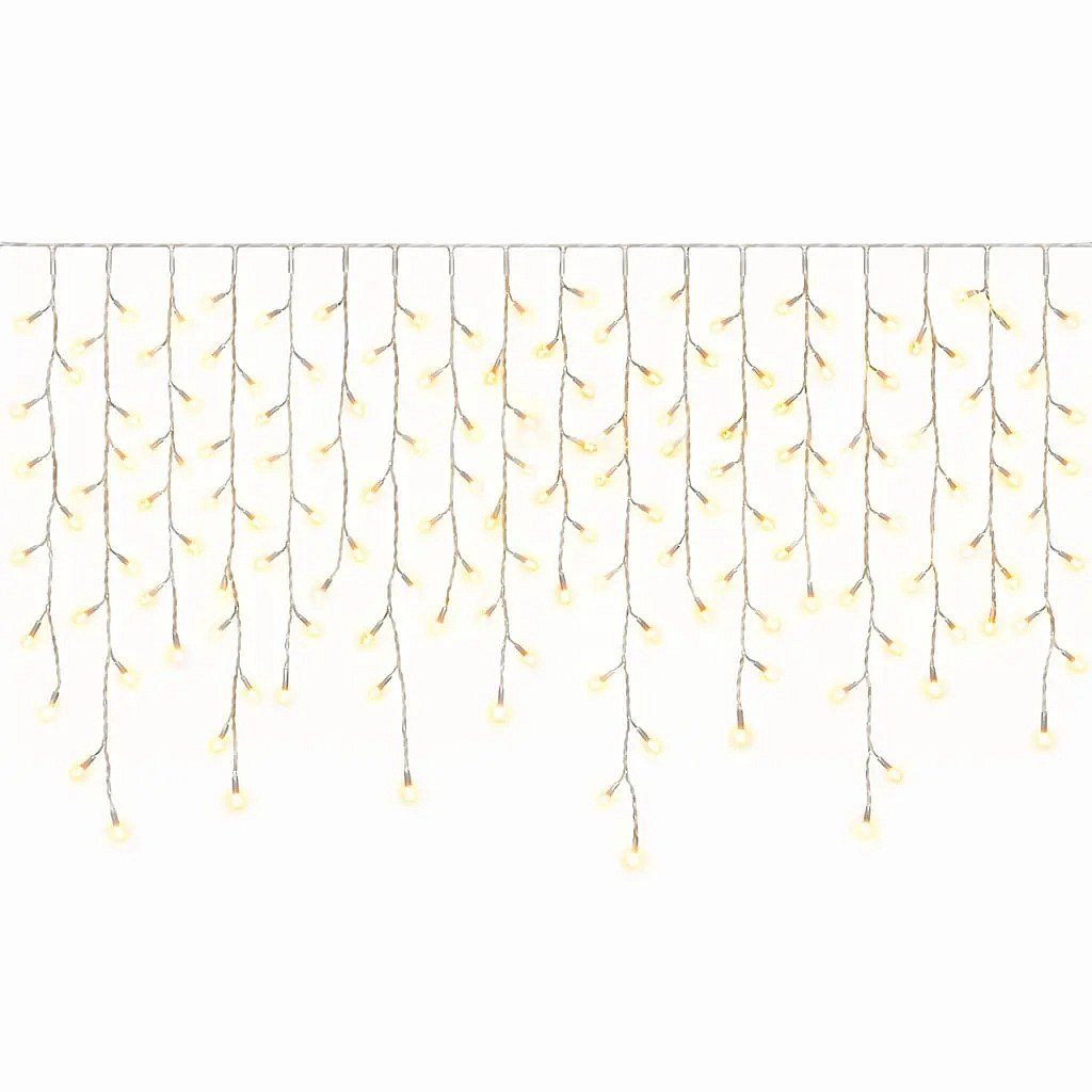 Easy Fix Interior LED Icicles, Lighted Icicles, 300 × 90 cm, Warm White, 174 LEDs, Clear Cable, IP20, Extension Cord