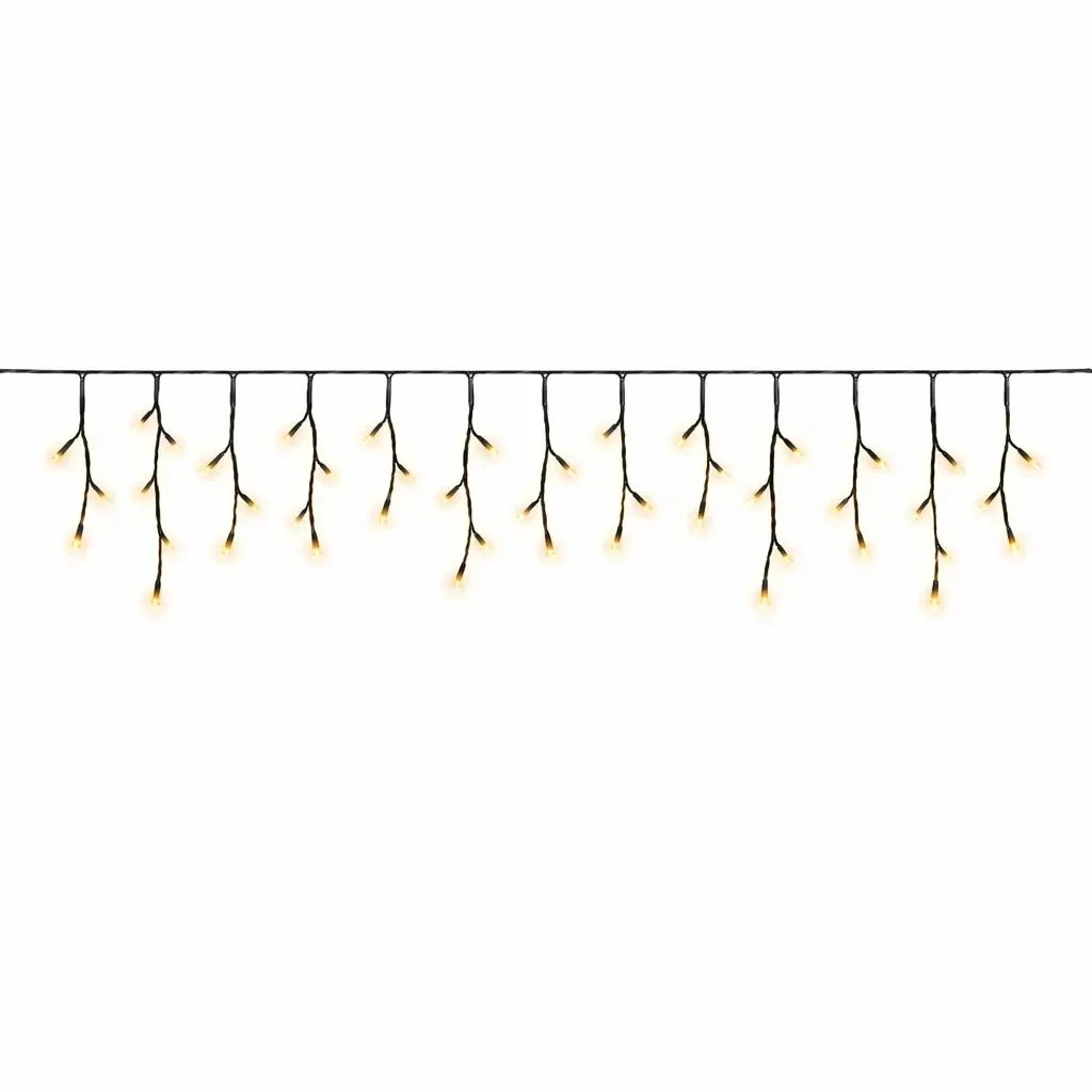 Eco Fix Outdoor LED Icicle Lights, 200 × 50 cm, Warm White, 60 LEDs, 36 V, Black Cable, IP44, Extension Cord