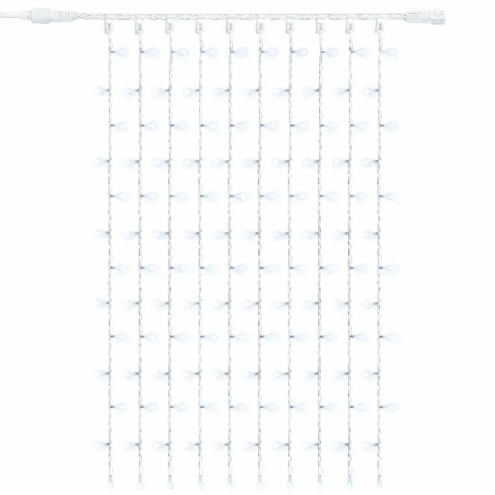 Easy Fix Outdoor LED String Lights, 100 × 150 cm, Ice White with FLASH, 150 LEDs, White Cable, IP67, Extension Cable