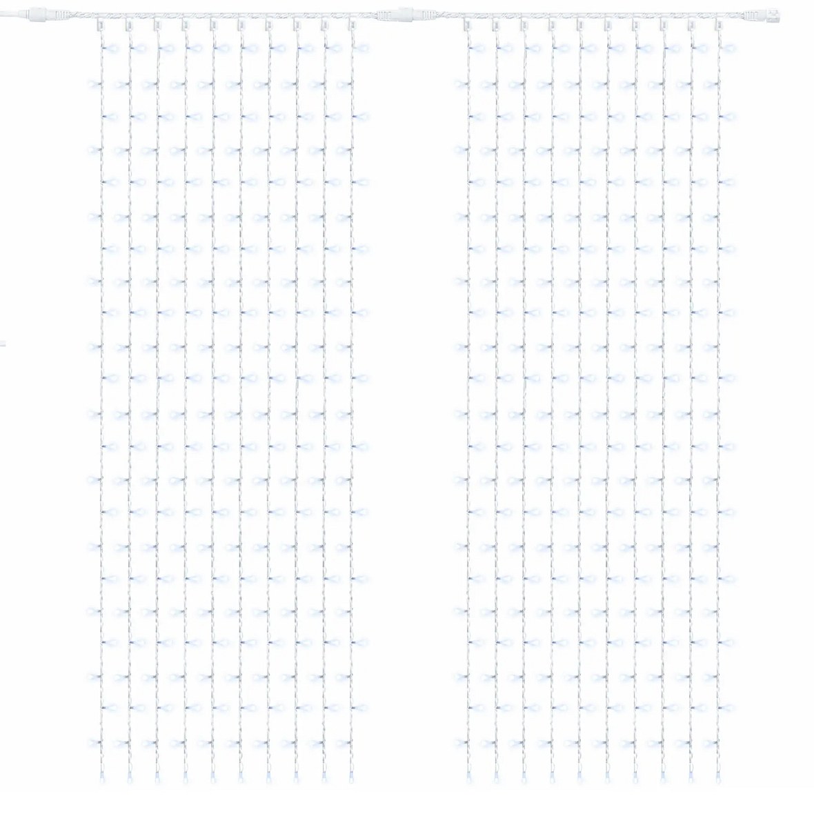 Easy Fix LED light curtain outdoor 200 × 300 cm, icy white with FLASH, 600 LEDs, white IP67 cable, extension