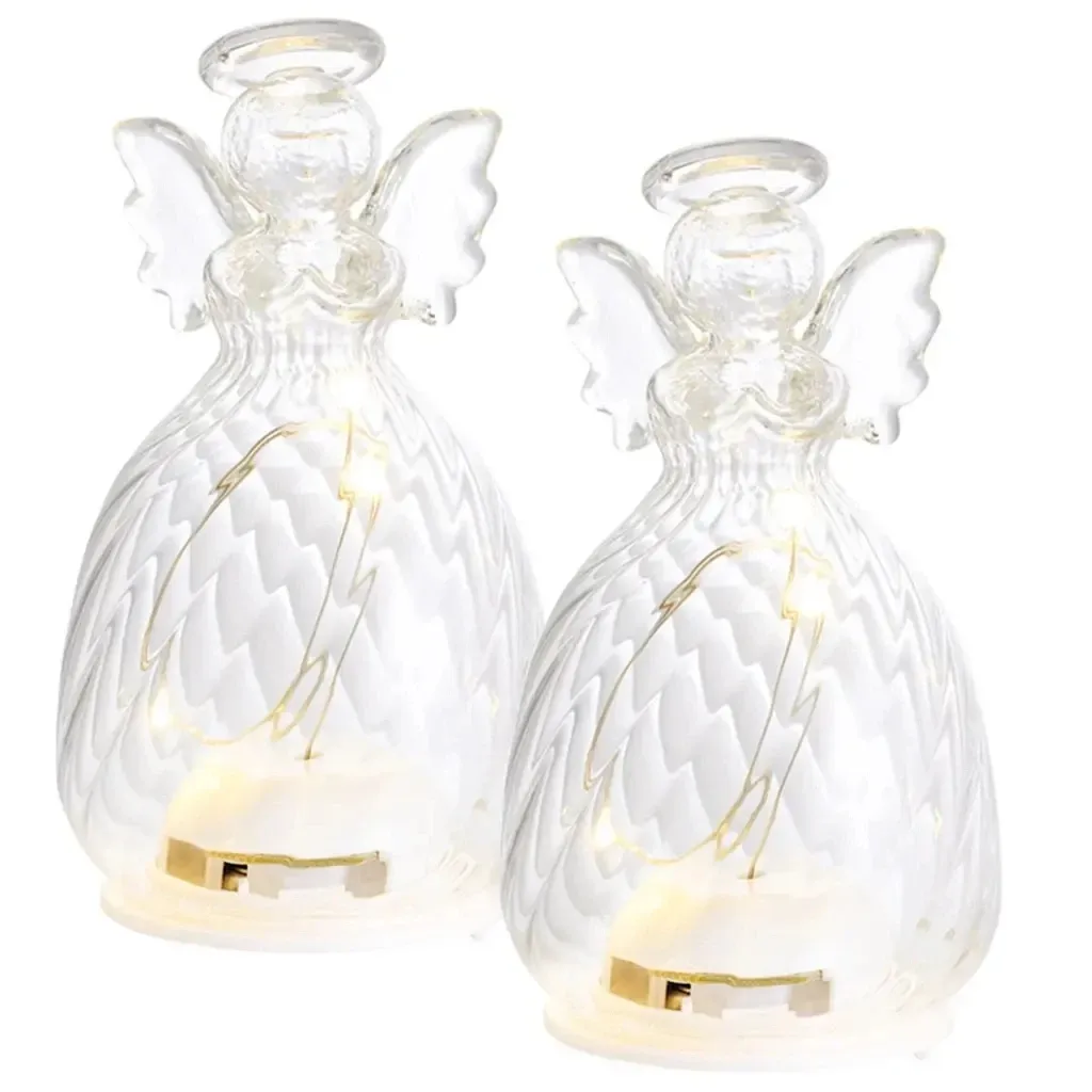 LED-Lit Glass Angel, Clear, 8 cm, Set of 2
