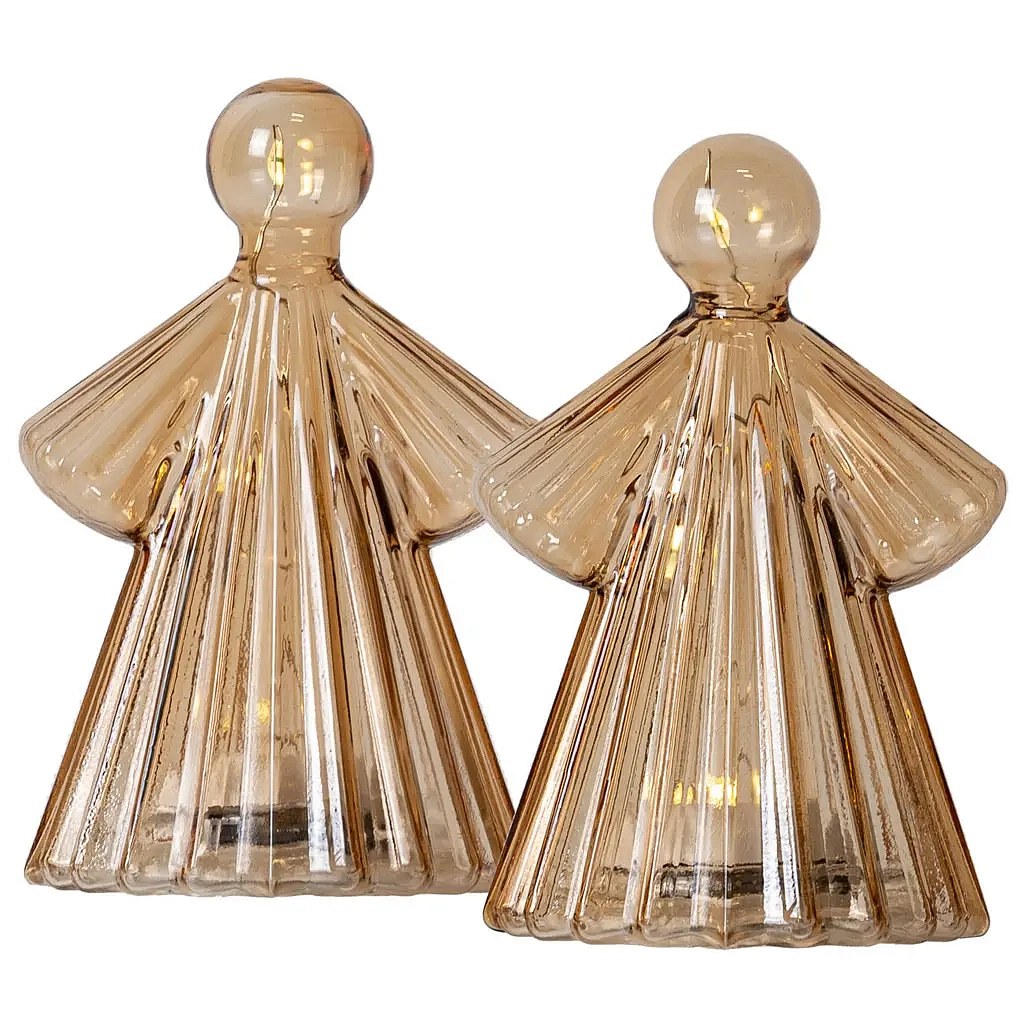 LED illuminated glass angel, gold, battery operated 10 cm, 2 pieces, 2× CR2032