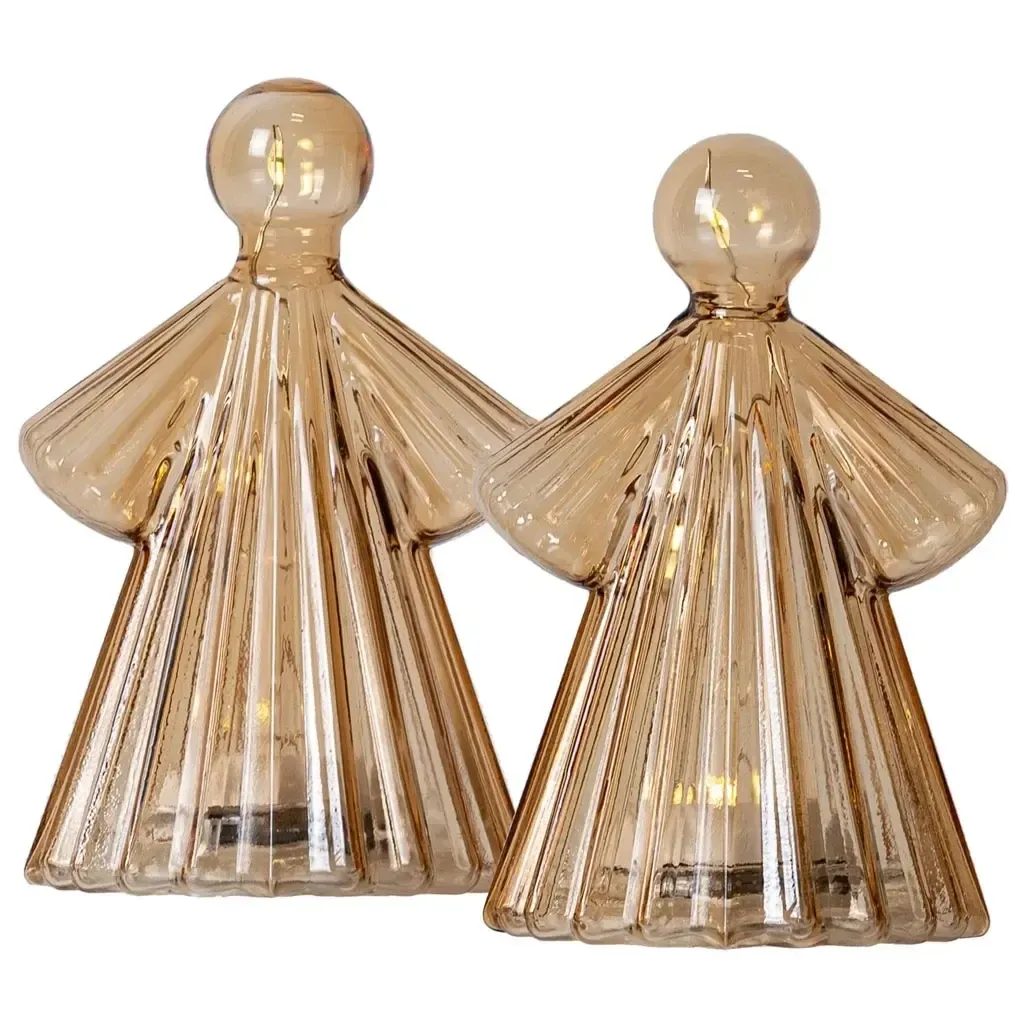 LED illuminated glass angel, gold, battery operated 10 cm, 2 pieces, 2× CR2032