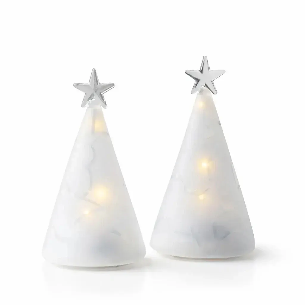 LED lighted glass tree, set of 2, clear, 11,5 cm frozen